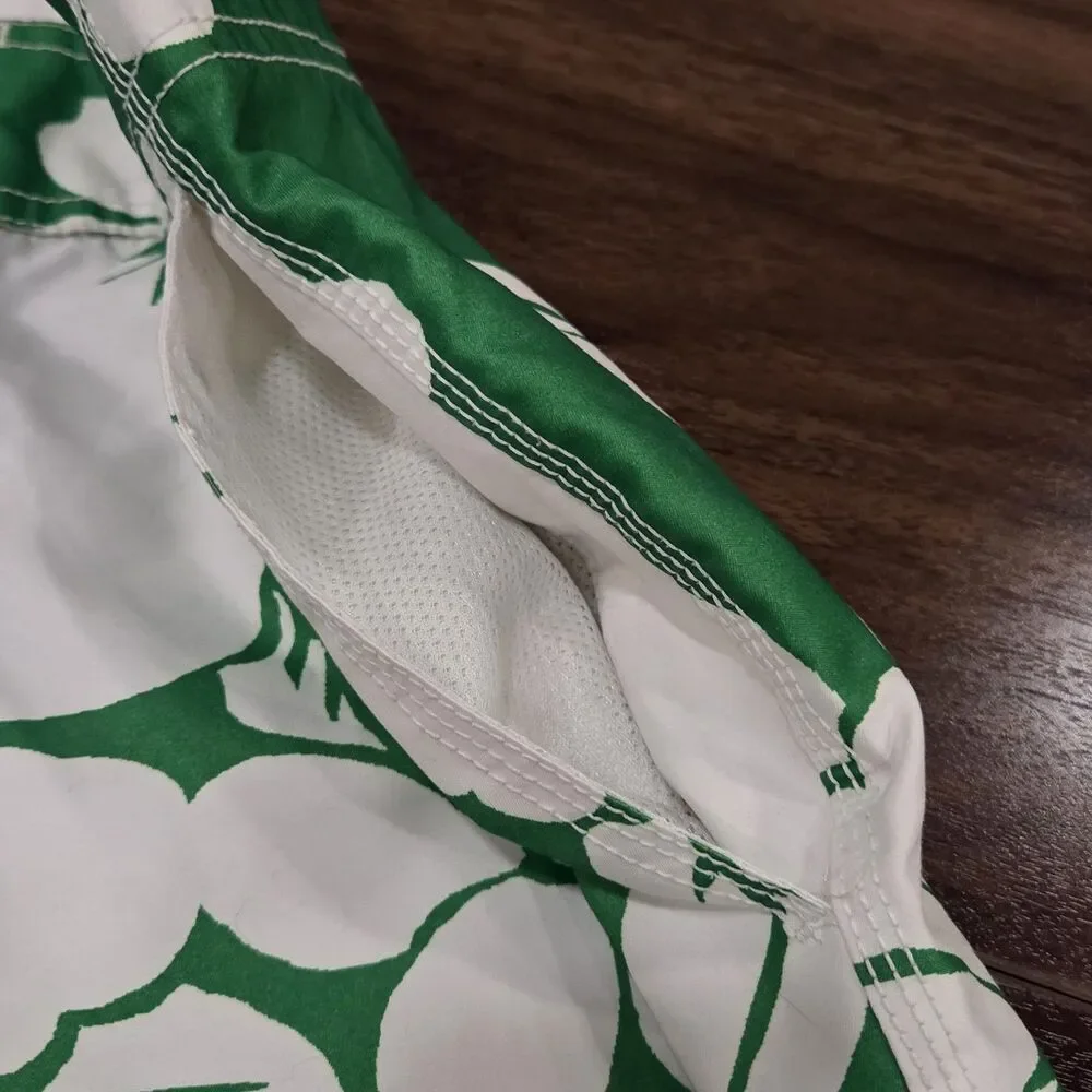 Old Navy Mens L Board Shorts Green White Floral Hawaiian Print Drawstring Swim